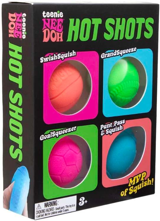 Schylling NeeDoh Hot Shot Teenie Needoh 4 Pack - Sensory Squeeze Toy - 1.5 in Diameter - Colors May Vary