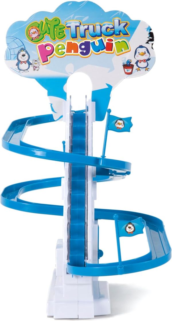 ARSUK Penguin Race Game Toy Playful Musical Roller Coaster Track Playset with Music & LED Flashing Lights On/Off Button for Toddlers and Kids Gift